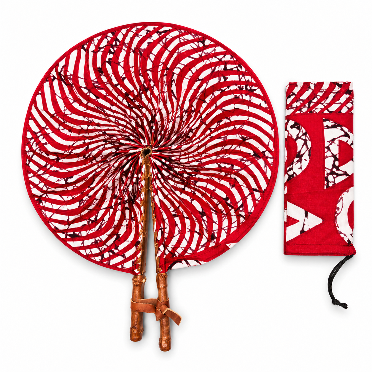 African Hand fan - Ankara print Hand fan - Red White Ansong