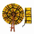 Éventail africain artisanal en tissu wax jaune