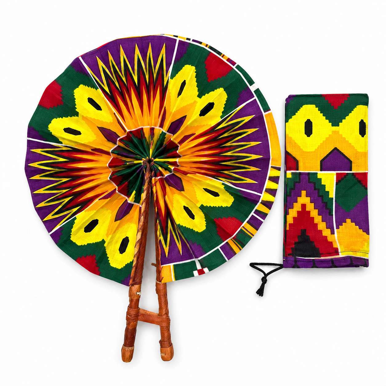 Éventail africain artisanal multicolore