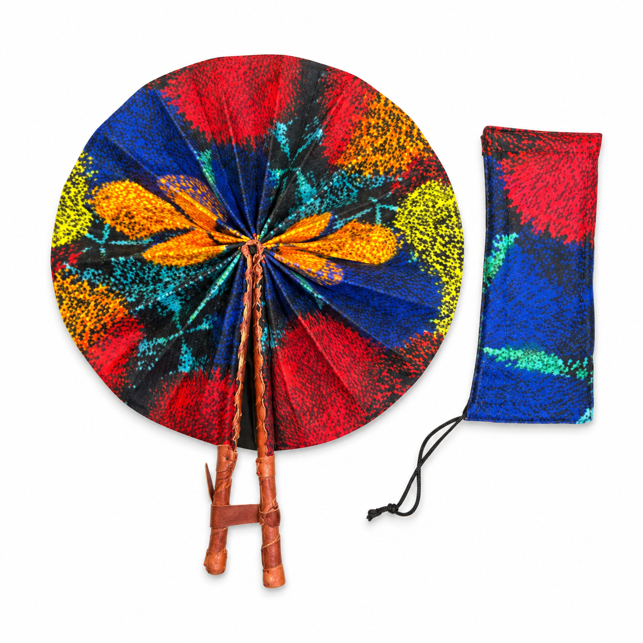 Éventail africain artisanal aux couleurs vives